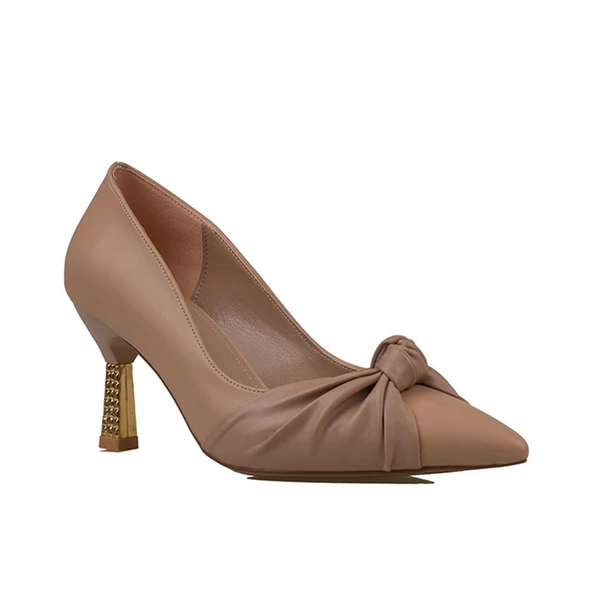 Trend Adımlar Kahverengi Chic Fol Kadın Büzgülü Sivri Burun Klasik Ayakkabı ürün görseli