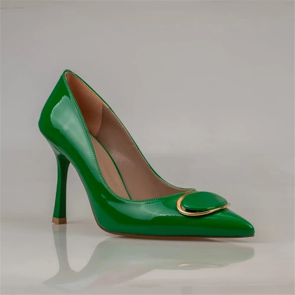 Trend Adımlar Yeşil Glamourize Rugan Aksesuarlı Stiletto - 2