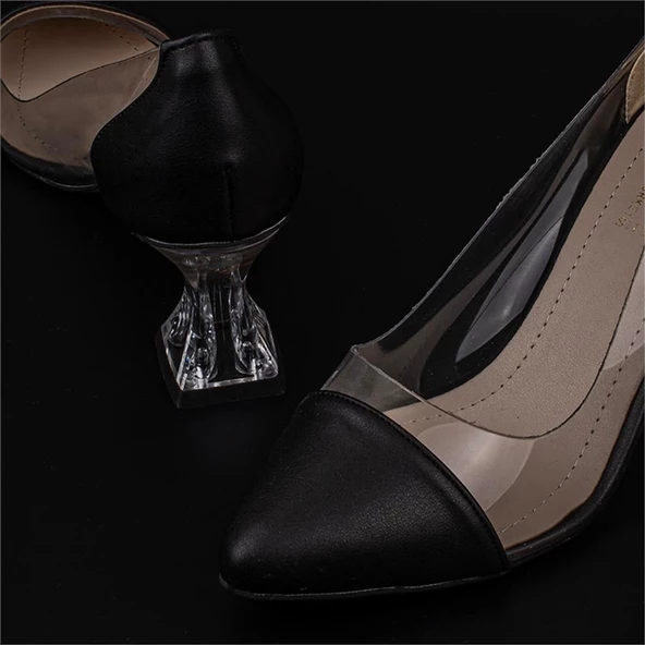 Trend Adımlar Siyah Şeffaf İşelemeli Kadın Klasik Ayakkabı - Resim 5