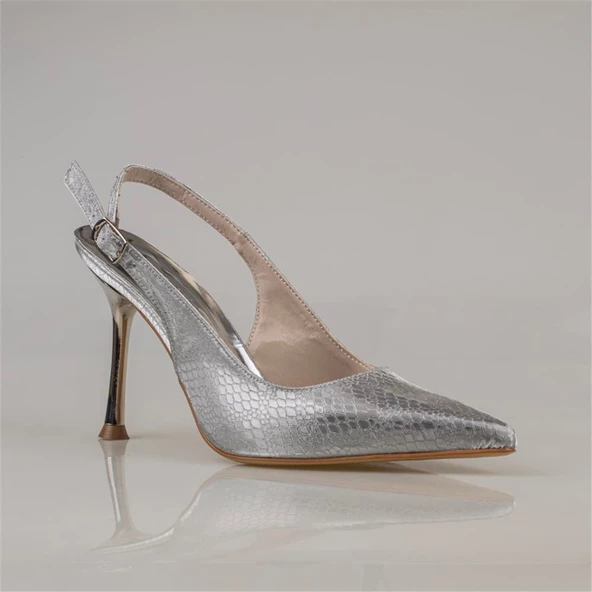 Trend Adımlar Gümüş Elegance Satin Kadın Parlak Saten Klasik Ayakkabı - 2
