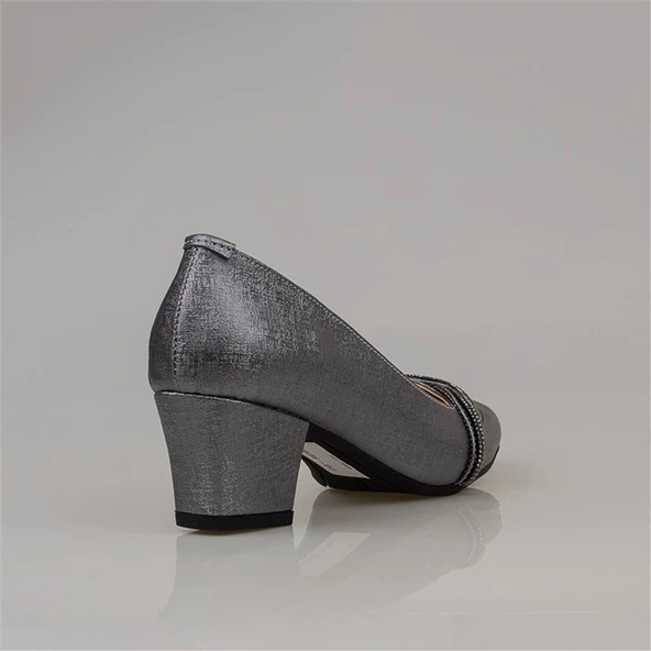 Trend Adımlar Gümüş Yandan Taş İşlemeli Özel Üretim Klasik Ayakkabı - Resim 4