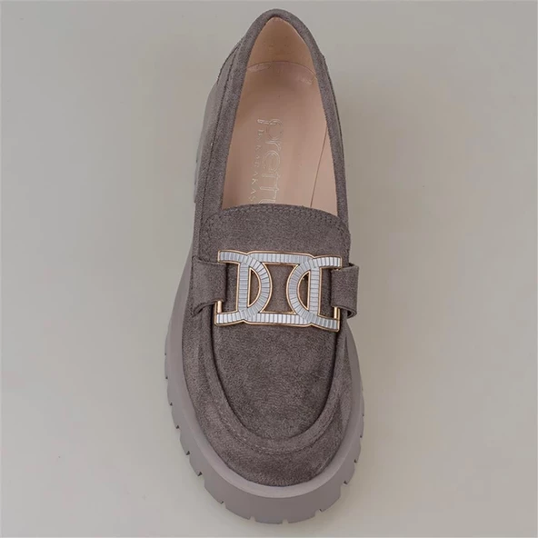 Trend Adımlar Füme Chic Belle Tokalı Kadın Süet Oxford Ayakkabı - 5