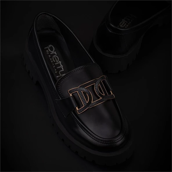 Trend Adımlar Siyah Chic Belle Tokalı Kadın Oxford Ayakkabı - 7