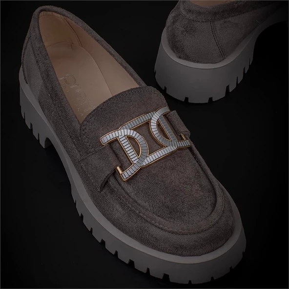 Trend Adımlar Füme Chic Belle Tokalı Kadın Süet Oxford Ayakkabı - 7