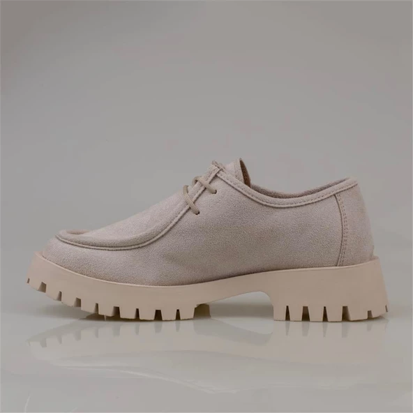 Trend Adımlar Bej Elegans Suede Kadın Oxford Ayakkabı - 3