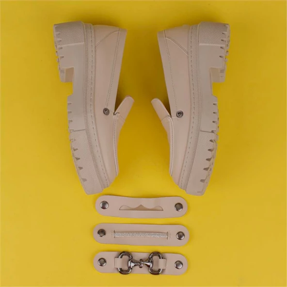 Trend Adımlar Krem Flex Kadın Üç Tokalı Değişken Oxford Ayakkabı - 5