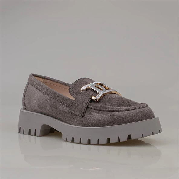 Trend Adımlar Füme Chic Belle Tokalı Kadın Süet Oxford Ayakkabı - 2