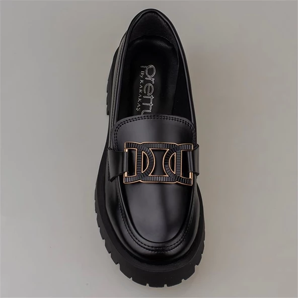 Trend Adımlar Siyah Chic Belle Tokalı Kadın Oxford Ayakkabı - 5