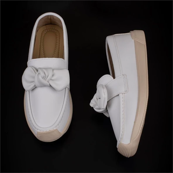 Trend Adımlar Beyaz Grace Step Kadın Fiyonklu Hafif Oxford Ayakkabı - 5