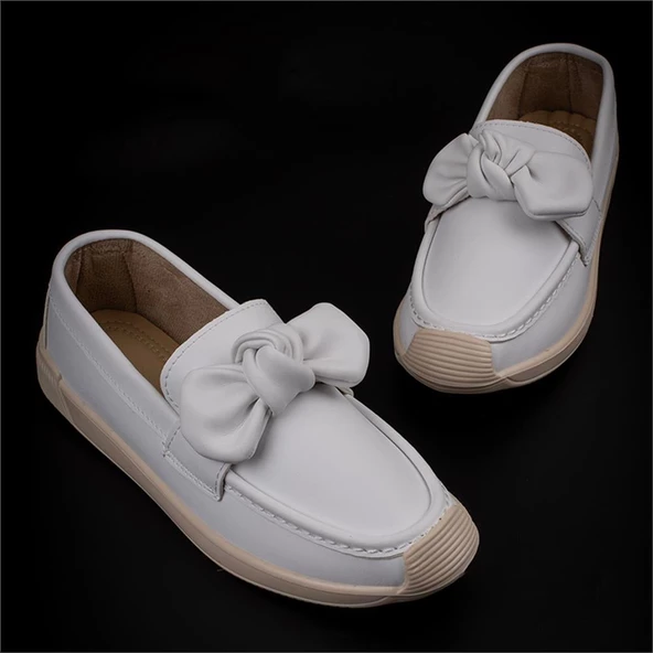 Trend Adımlar Beyaz Grace Step Kadın Fiyonklu Hafif Oxford Ayakkabı - 4