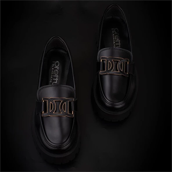 Trend Adımlar Siyah Chic Belle Tokalı Kadın Oxford Ayakkabı - 6