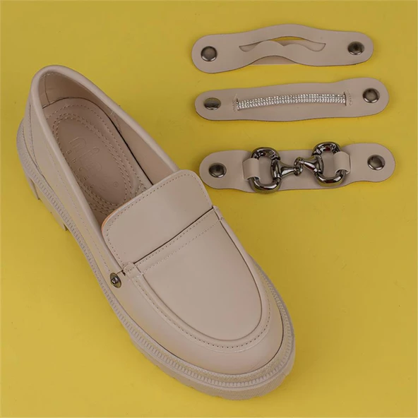 Trend Adımlar Krem Flex Kadın Üç Tokalı Değişken Oxford Ayakkabı - 6