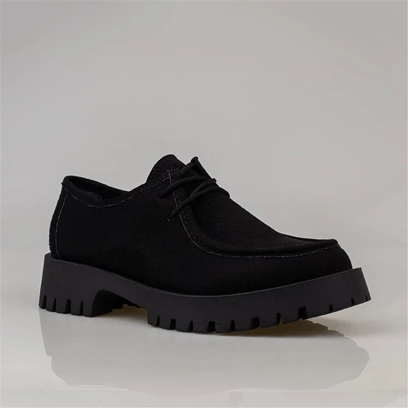 Trend Adımlar Siyah Elegans Suede Kadın Oxford Ayakkabı - 2