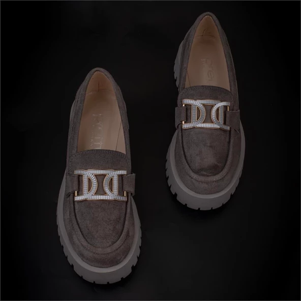 Trend Adımlar Füme Chic Belle Tokalı Kadın Süet Oxford Ayakkabı - 6