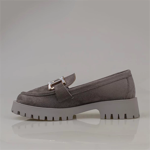 Trend Adımlar Füme Chic Belle Tokalı Kadın Süet Oxford Ayakkabı - 3