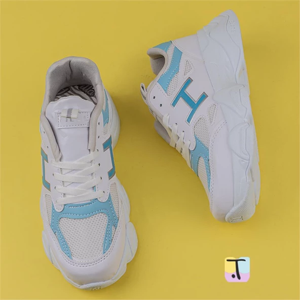 Trend Adımlar Mavi Handa Kadın Bağcıklı Kalın Taban Sneaker - 4