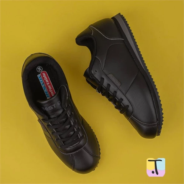 Trend Adımlar Siyah Sıfır Taban Unisex Kort Sneaker - 5
