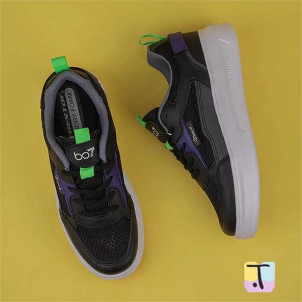 Trend Adımlar Siyah Memory Foam Ped Tabanlı Kalın Taban Kadın Sneaker - 5