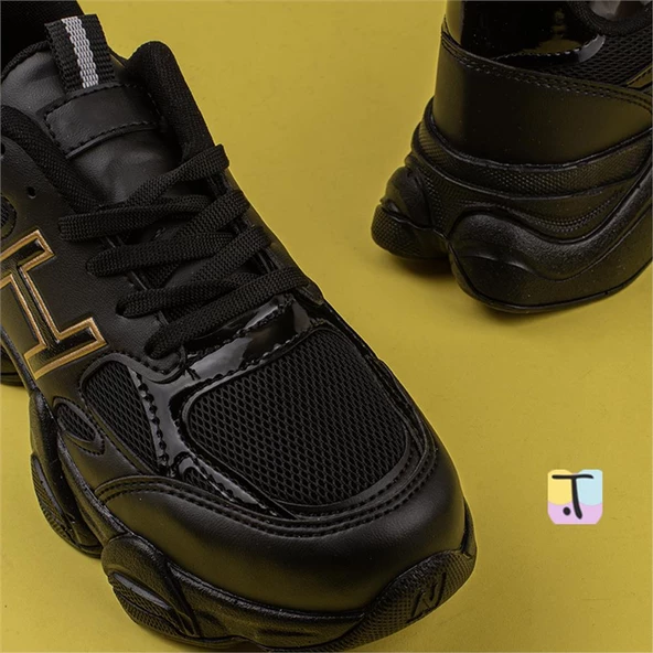 Trend Adımlar Siyah Handa Kadın Bağcıklı Kalın Taban Sneaker - Resim 5