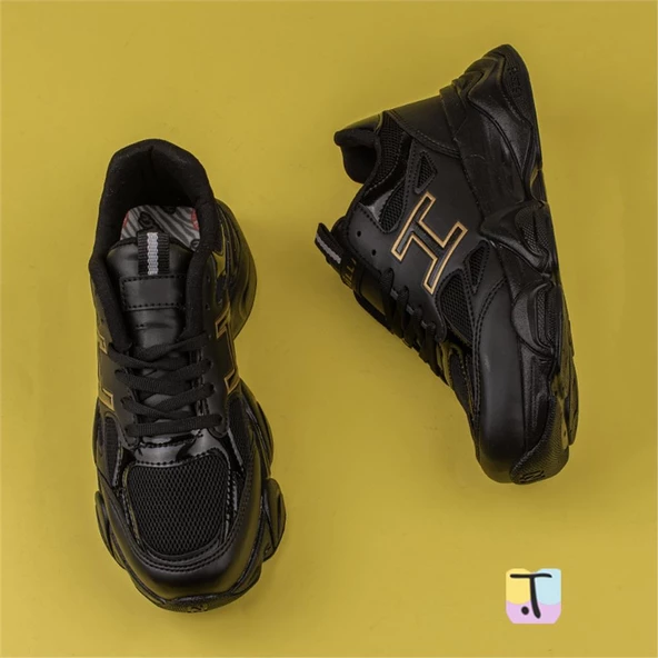 Trend Adımlar Siyah Handa Kadın Bağcıklı Kalın Taban Sneaker - Resim 4