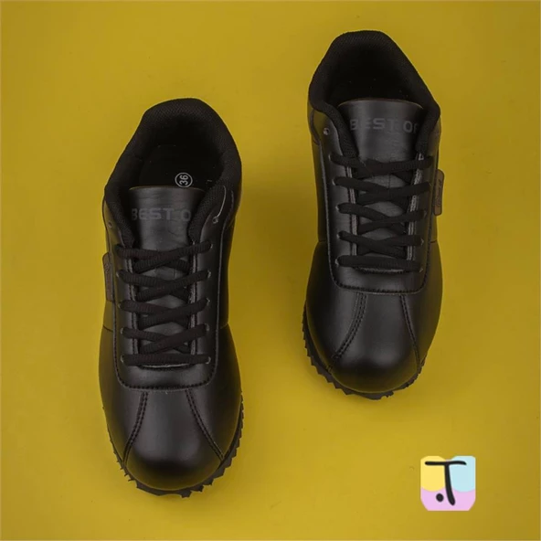 Trend Adımlar Siyah Sıfır Taban Unisex Kort Sneaker - 4