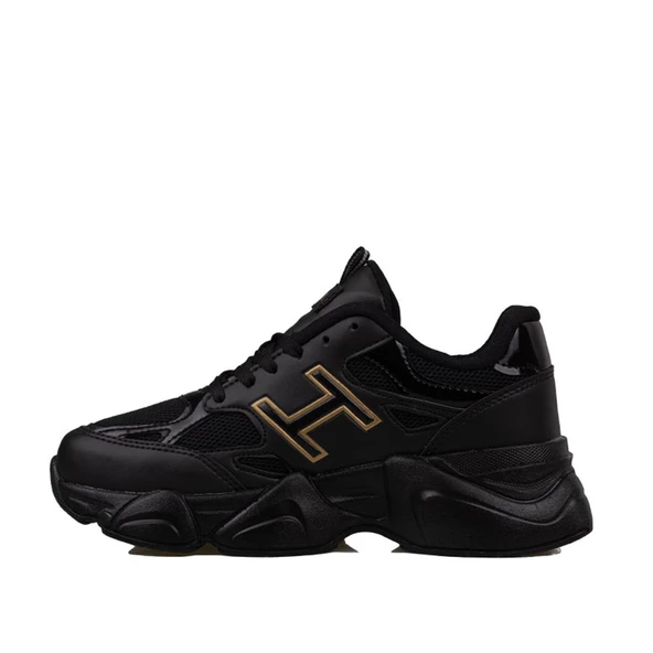 Trend Adımlar Siyah Handa Kadın Bağcıklı Kalın Taban Sneaker - Resim 3