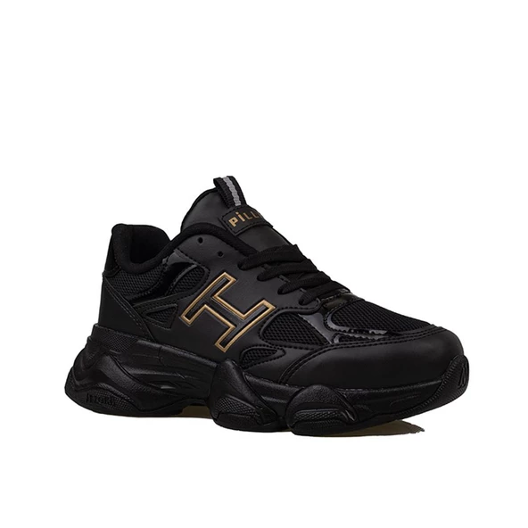 Trend Adımlar Siyah Handa Kadın Bağcıklı Kalın Taban Sneaker - Resim 2