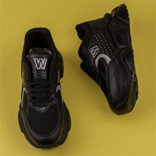 Trend Adımlar Siyah Worting Kadın Kalın Taban Sneaker - 4