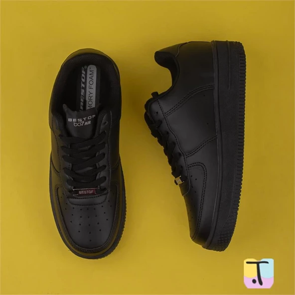 Trend Adımlar Siyah Force Memory Foam Tabanlı Mevsimlik Unisex Sneaker - Resim 5