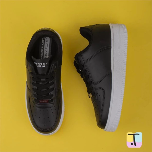 Trend Adımlar Siyah-Beyaz Force Memory Foam Tabanlı Mevsimlik Unisex Sneaker - Resim 5