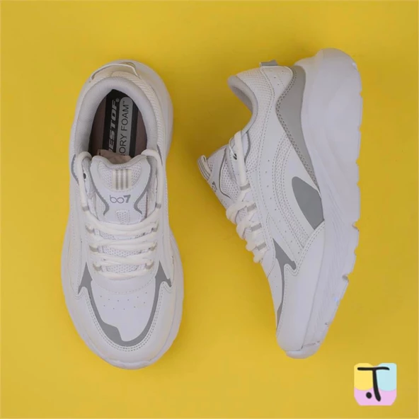 Trend Adımlar Beyaz Kalın Tabanlı Memory Foam Unisex Sneaker - 6
