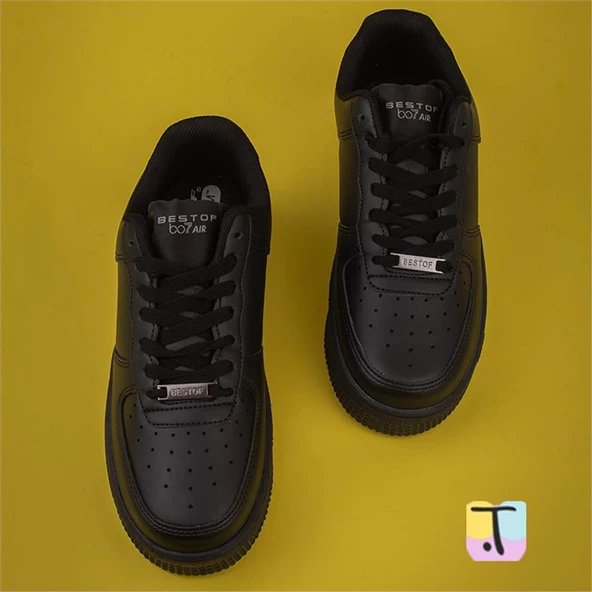 Trend Adımlar Siyah Force Memory Foam Tabanlı Mevsimlik Unisex Sneaker - Resim 4