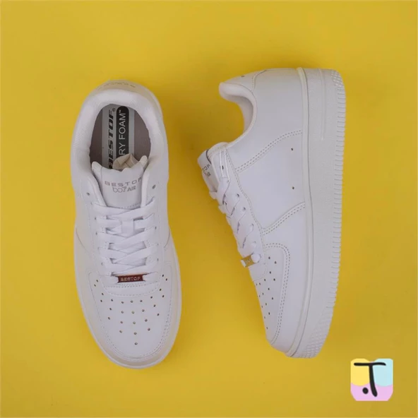 Trend Adımlar Beyaz Force Memory Foam Tabanlı Mevsimlik Unisex Sneaker - 4