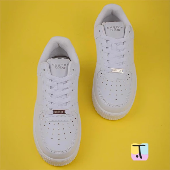 Trend Adımlar Beyaz Force Memory Foam Tabanlı Mevsimlik Unisex Sneaker - 5