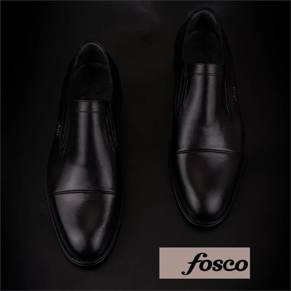 Fosco Siyah Hakiki Deri Bağcıksız Klasik Ayakkabı - 5