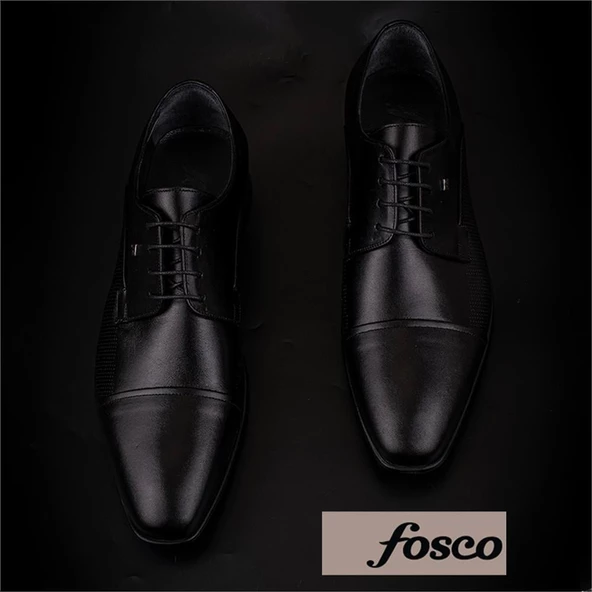 Fosco Siyah Hakiki Deri Bağcıklı Özel Üretim Klasik Ayakkabı - 5