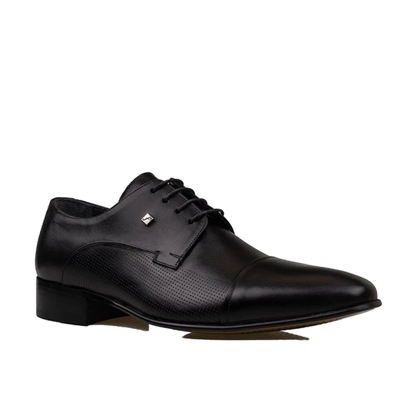 Fosco Siyah Hakiki Deri Bağcıklı Özel Üretim Klasik Ayakkabı - 2