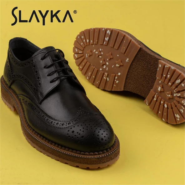 Slayka Siyah Dissimilar Erkek Hakiki Deri Klasik Ayakkabı - 8