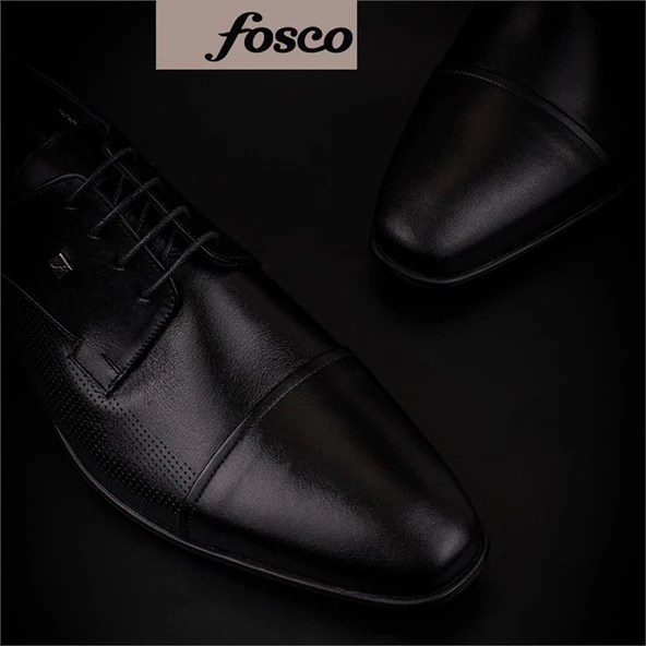Fosco Siyah Hakiki Deri Bağcıklı Özel Üretim Klasik Ayakkabı - 7