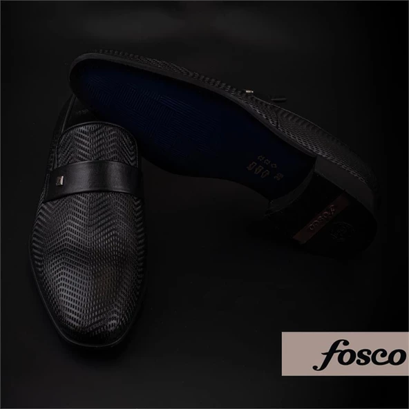 Fosco Siyah Bağcıksız Lazer Baskılı Erkek Klasik Ayakkabı - 7