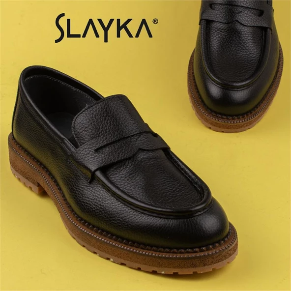 Slayka Siyah Fighter Erkek Yeni Nesil Bağcıksız Klasik Ayakkabı - Resim 9