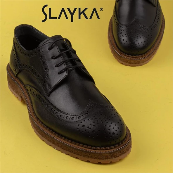 Slayka Siyah Dissimilar Erkek Hakiki Deri Klasik Ayakkabı - 9
