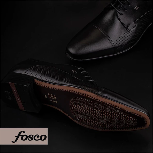 Fosco Siyah Hakiki Deri Bağcıklı Özel Üretim Klasik Ayakkabı - 6