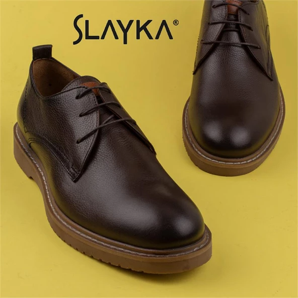 Slayka Kahverengi Rubber Erkek Hakiki Deri Klasik Ayakkabı - 8