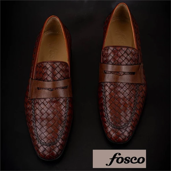 Fosco Taba Hakiki Deri Özel Üretim Örgülü Klasik Ayakkabı - 5
