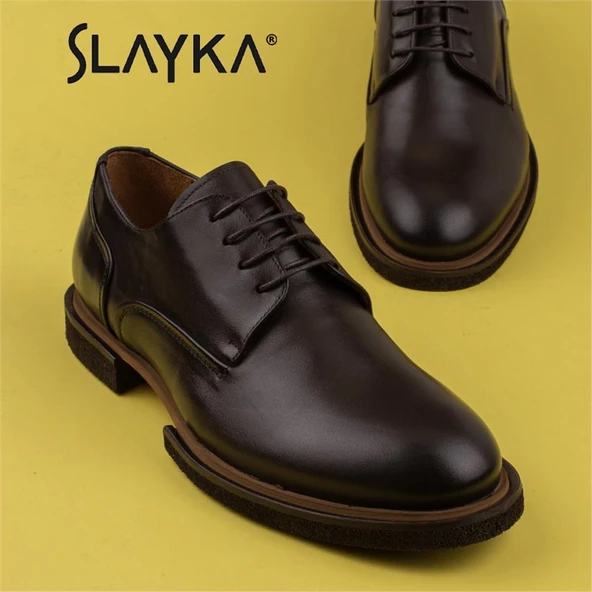 Slayka Kahverengi Elegant Beauty Erkek Bağcıklı Klasik Ayakkabı - 9
