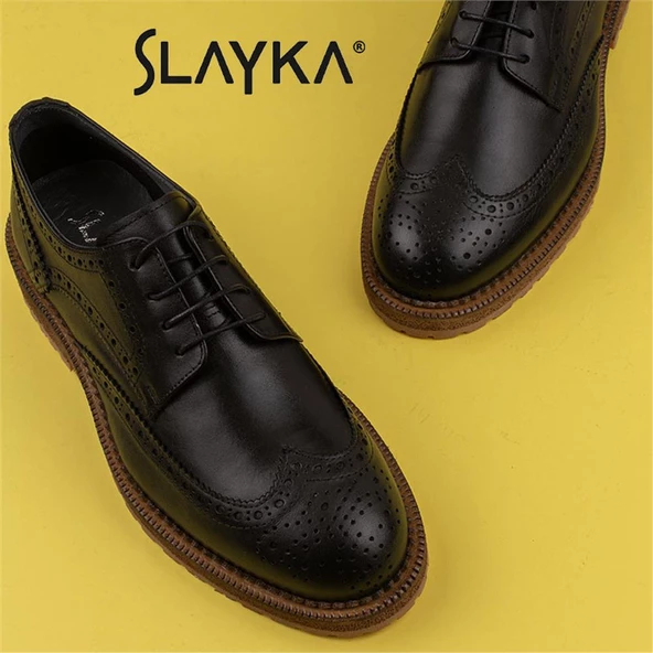 Slayka Siyah Dissimilar Erkek Hakiki Deri Klasik Ayakkabı - 7