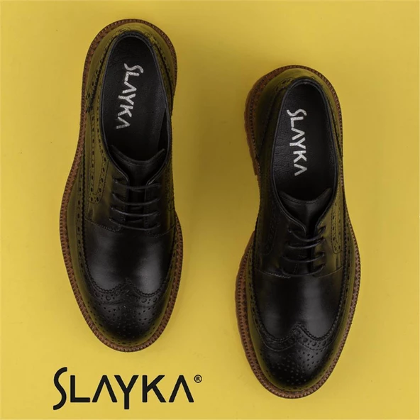 Slayka Siyah Dissimilar Erkek Hakiki Deri Klasik Ayakkabı - 6