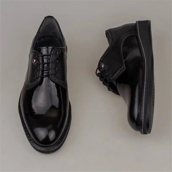 M2S Siyah Rugan Lazer İşlemeli Erkek Klasik Eva Ayakkabı - Resim 7