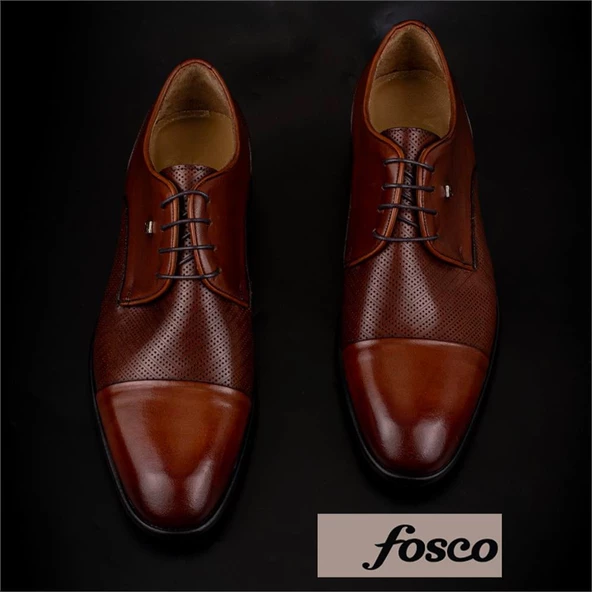 Fosco Taba Hakiki Deri Bağcıklı Lazer Kesim Klasik Ayakkabı - Resim 5